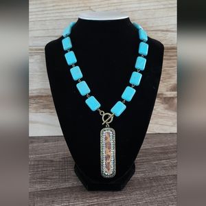 Leopard with rhinestones and Turquoise stone necklace